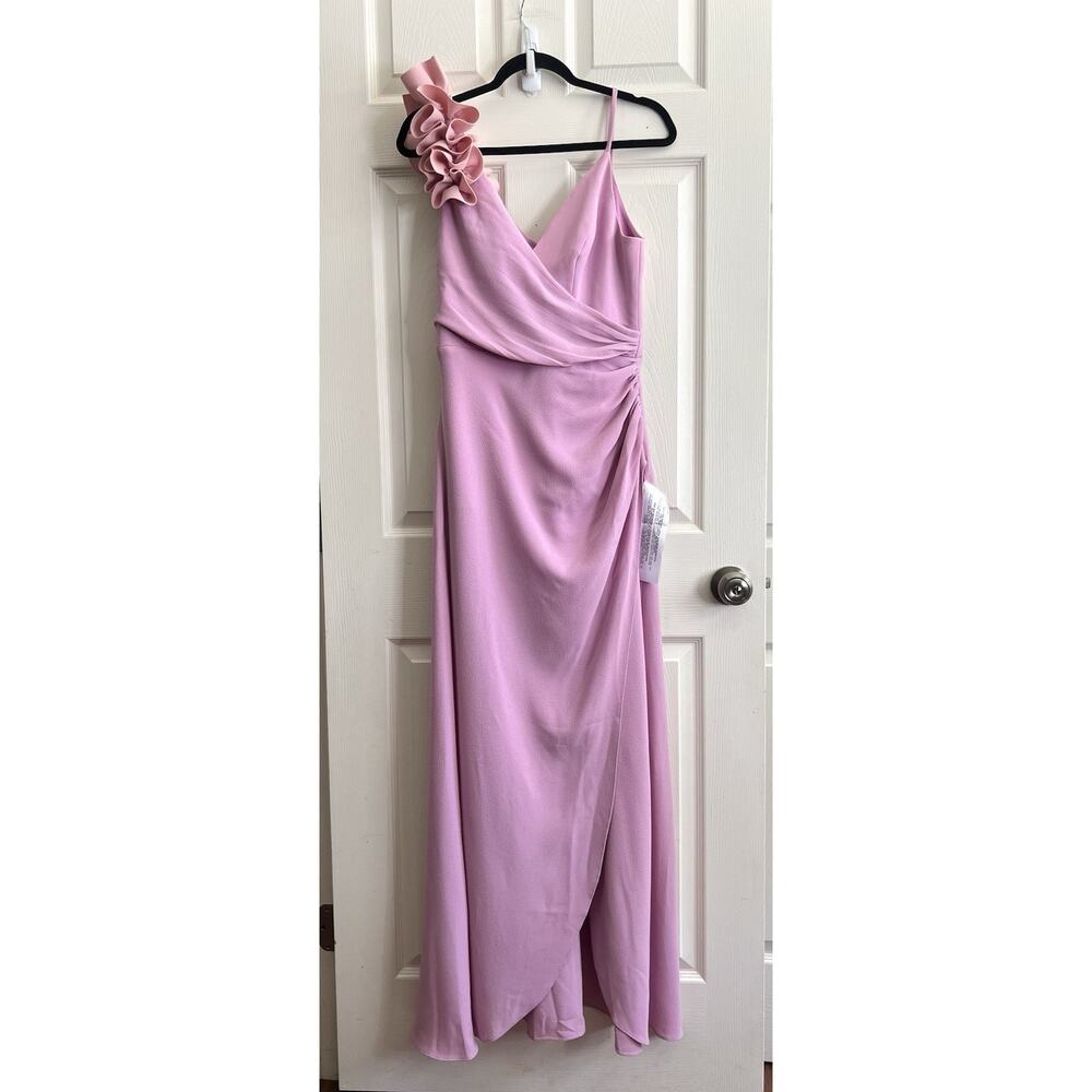 DRESS THE POPULATION Anthropologie Lavender Camelia Ruffle Maxi Dress M NWT FLAW - Picture 4 of 16